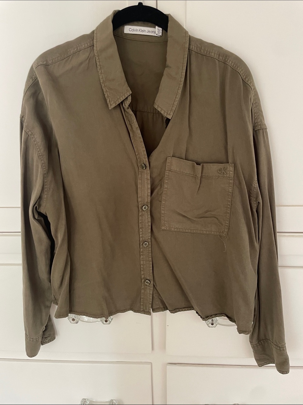 Calvin Klein Jeans Olive Green Long-Sleeve Button-Down Shirt